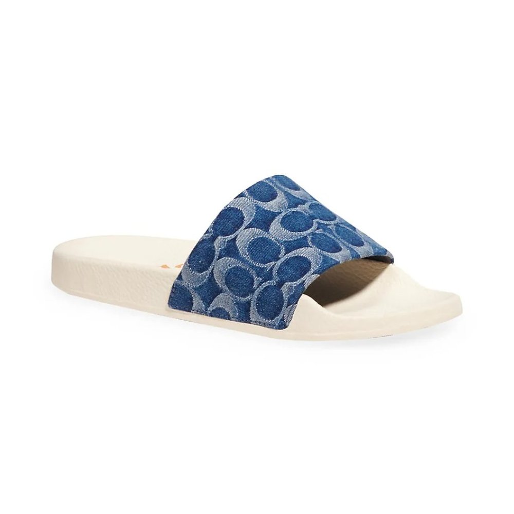 SOLD NEW Authentic Coach Udele Signature Monogram Denim Pool Slides in Denim 10 - Picture 6 of 12